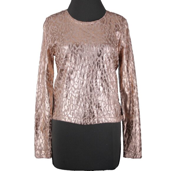 Jennifer Lopez $58 Gilded Glamour Sz M Pink Metallic Animal Print Cotton Top - Picture 1 of 16
